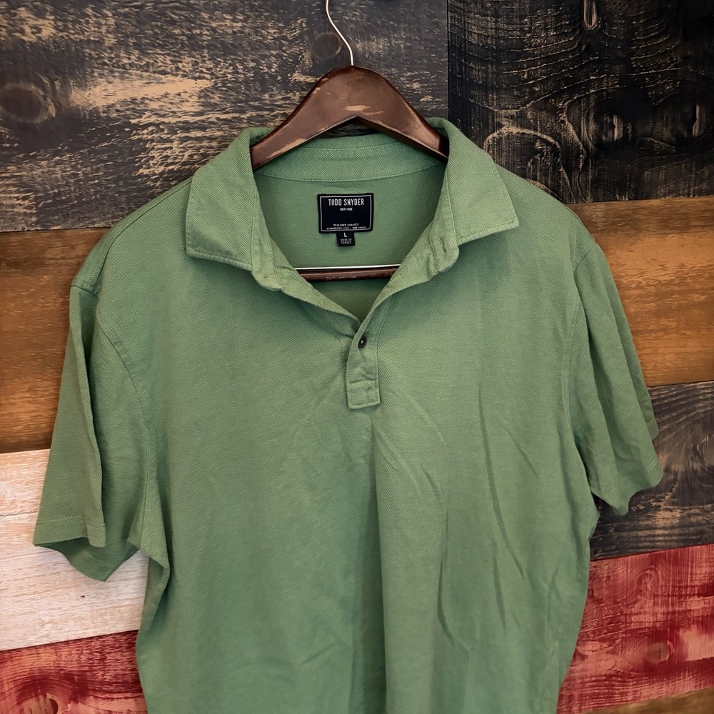 Todd Snyder Polo Cotton Mens Shirt Large Green Short Sleeve Pique
